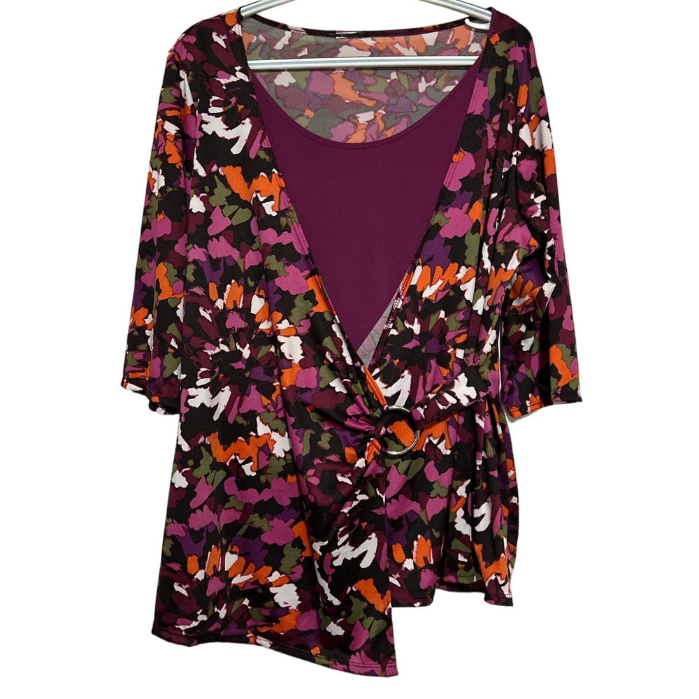Unknown Brand Women's Purple Orange Black White 3/4 Sleeve Blouse No Size (XL)